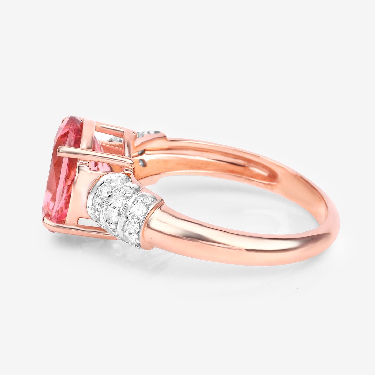 Natural Pink Tourmaline Ring With Diamonds 3.08 Carats 14K Rose Gold