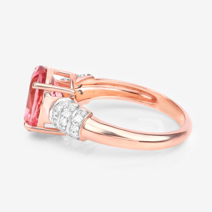 Natural Pink Tourmaline Ring With Diamonds 3.08 Carats 14K Rose Gold