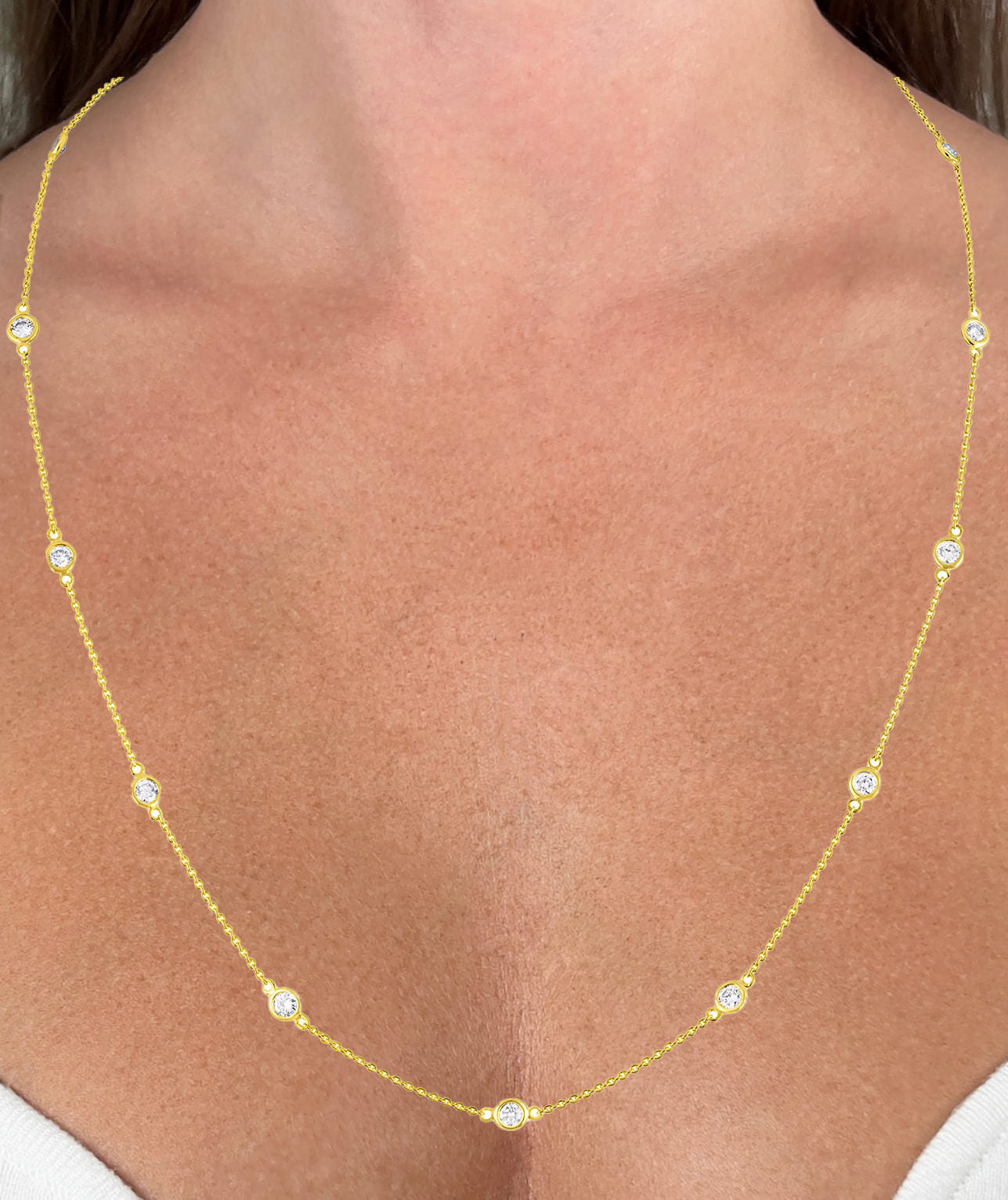 Diamond Station Necklace 1.10 Carats 14K Yellow Gold