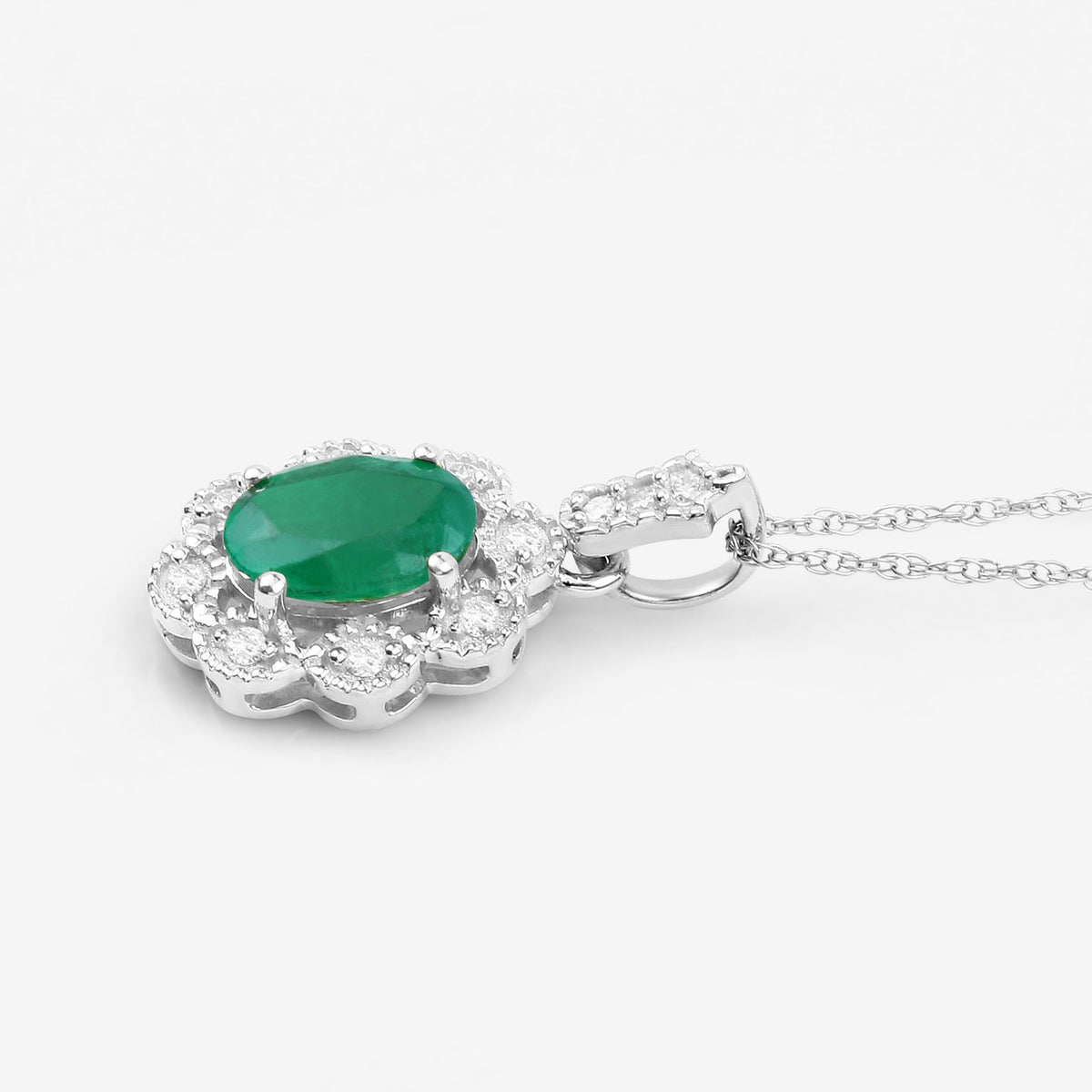 Zambian Emerald Pendant With Diamonds 0.76 Carats 10K White Gold
