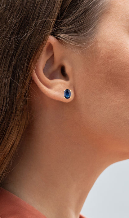 Blue Sapphire Stud Earrings 1.88 Carats 10K Yellow Gold
