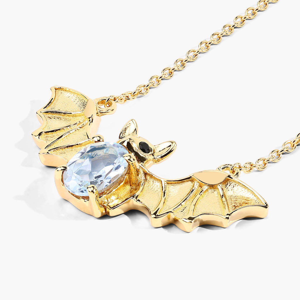 Blue Topaz Bat Necklace With Black Spinel 0.96 Carats Gold Plated Silver