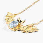 Blue Topaz Bat Necklace With Black Spinel 0.96 Carats Gold Plated Silver
