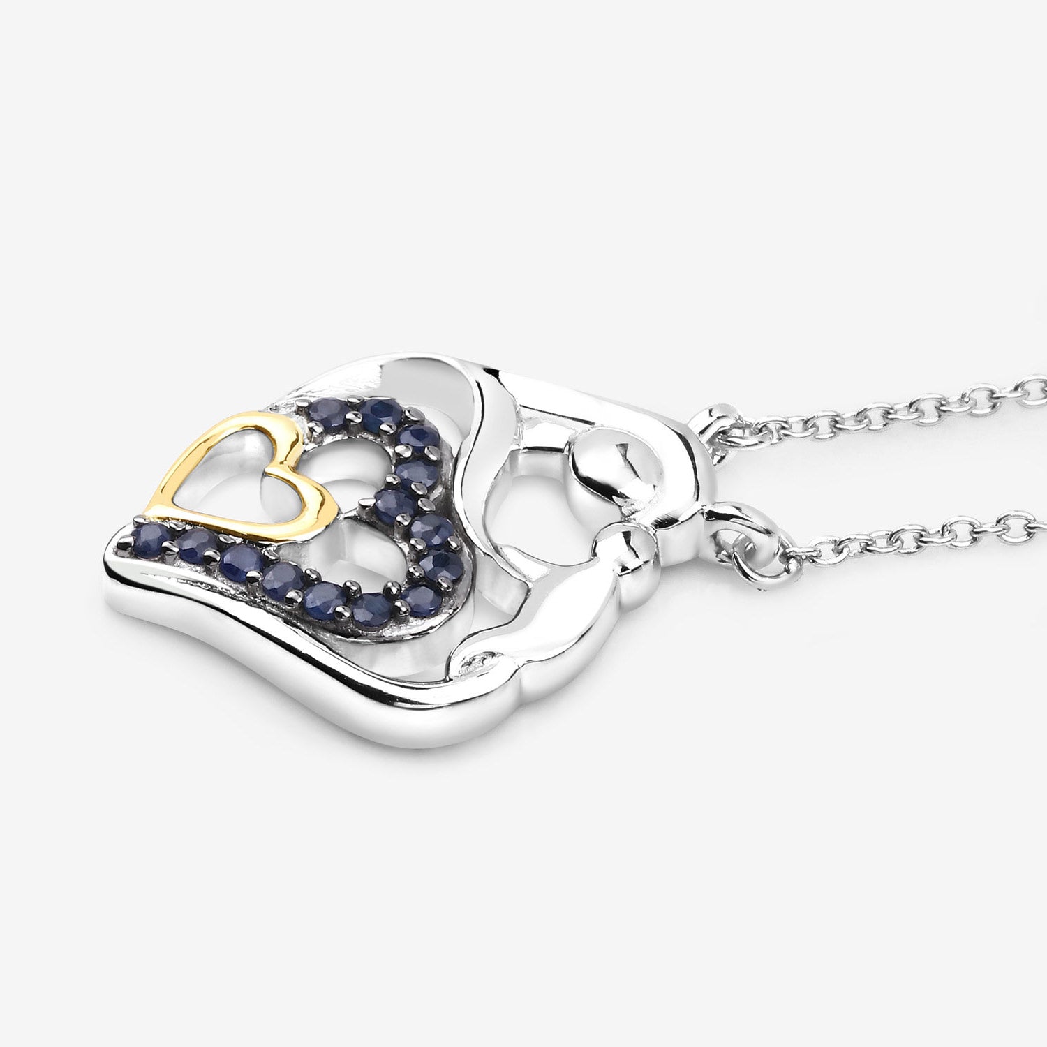 Blue Sapphire Heart Pendant 0.26 Carats Gold Plated Silver