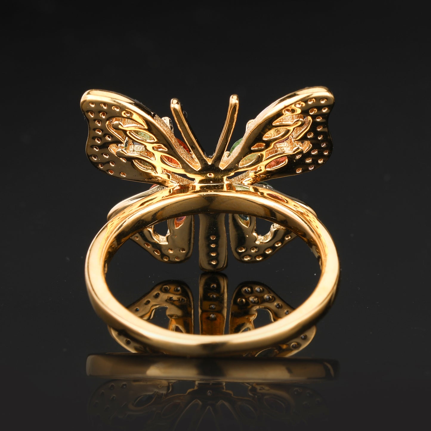 Natural Multicolor Tourmaline Butterfly Ring 1.39 Carats Gold Plated Silver