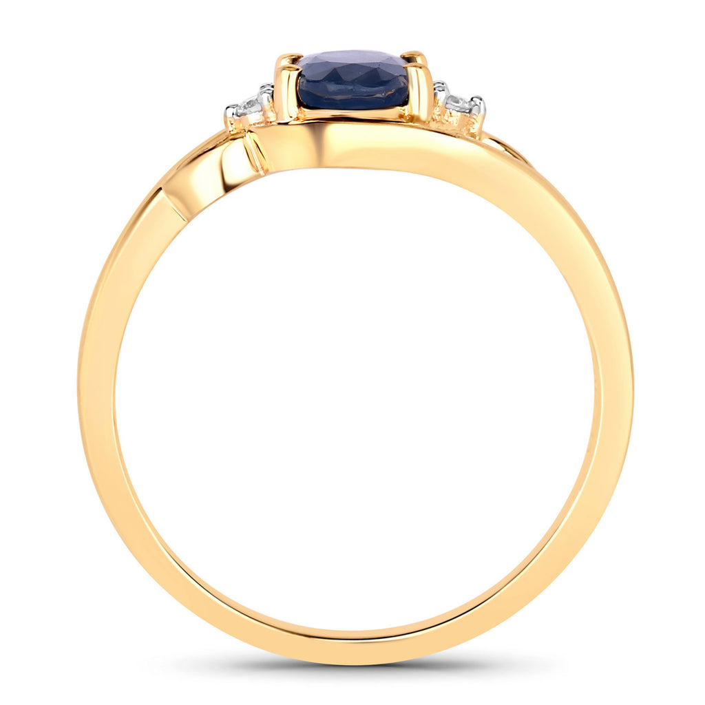 Blue Sapphire Ring With Diamonds 0.96 Carats 10K Yellow Gold