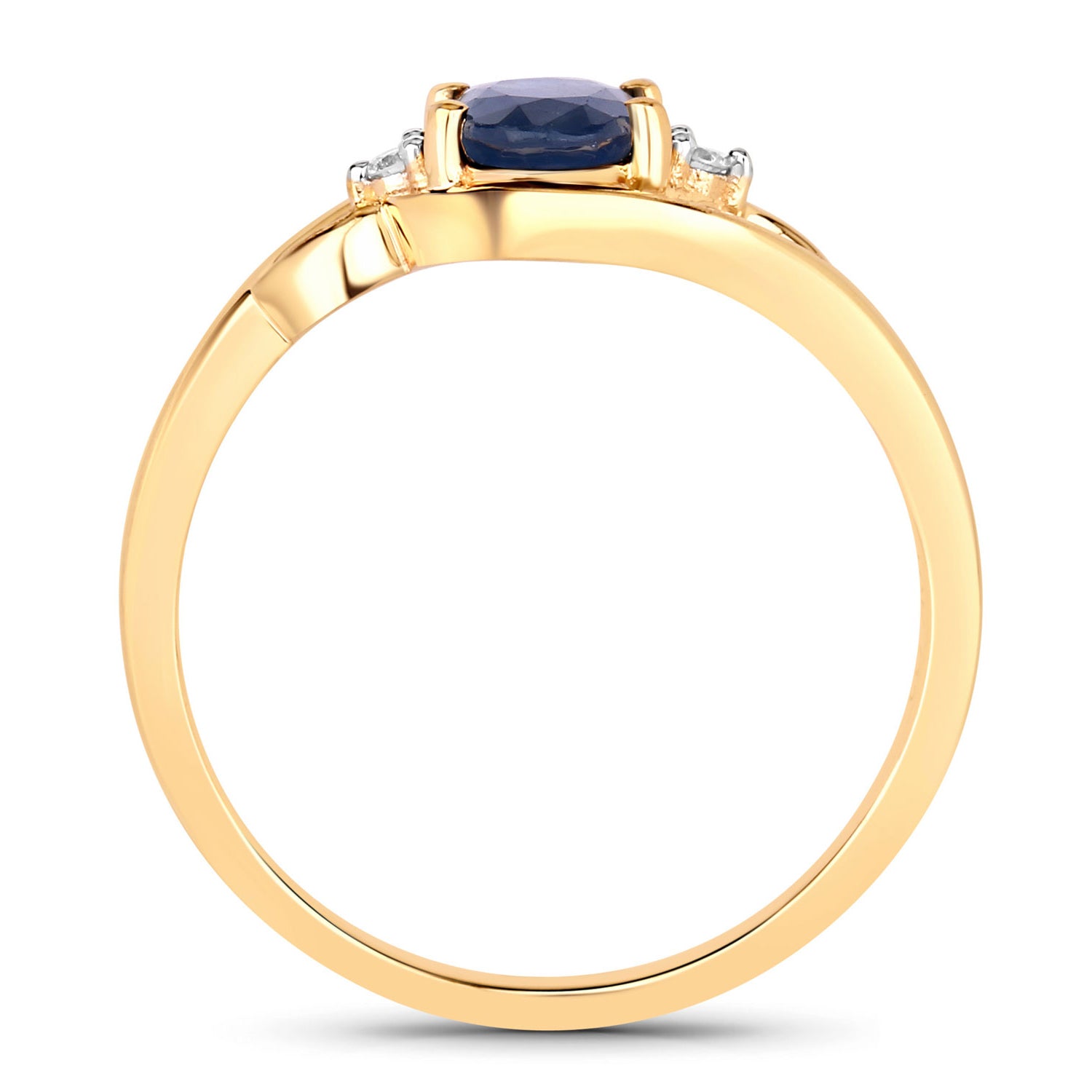 Blue Sapphire Ring With Diamonds 0.96 Carats 10K Yellow Gold