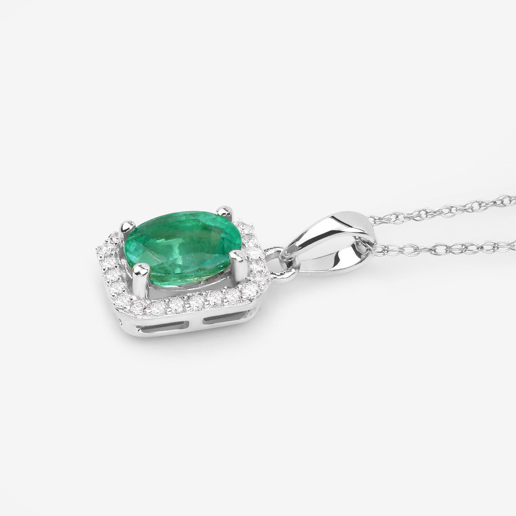 Zambian Emerald Pendant With Diamonds 0.8 Carats 10K White Gold