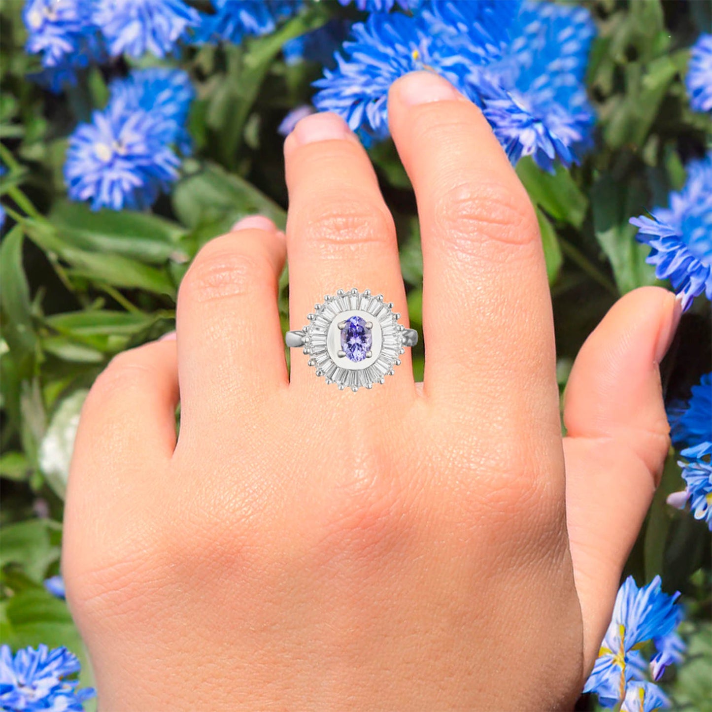 Natural Tanzanite Ring With White Topaz 2.19 Carats Sterling Silver