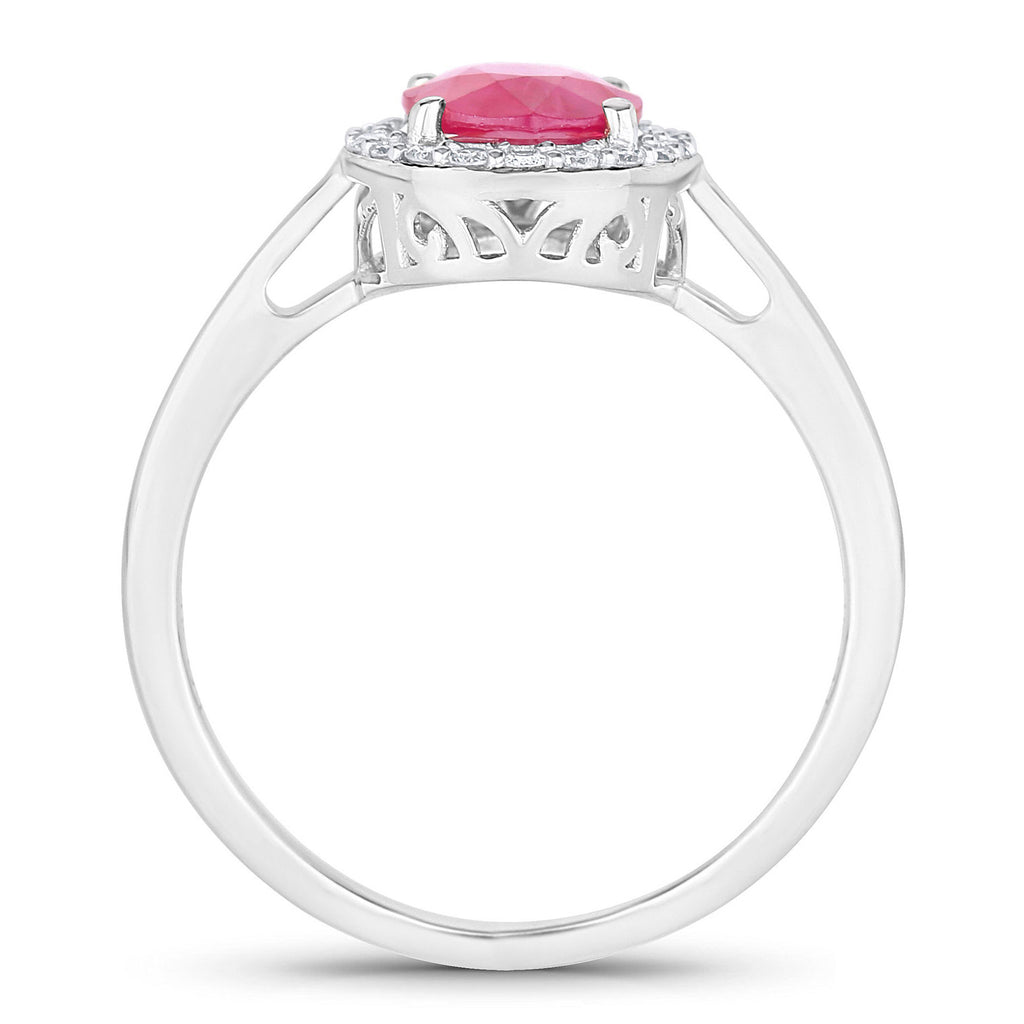 Ruby Ring With Diamonds 1.8 Carats 14K White Gold