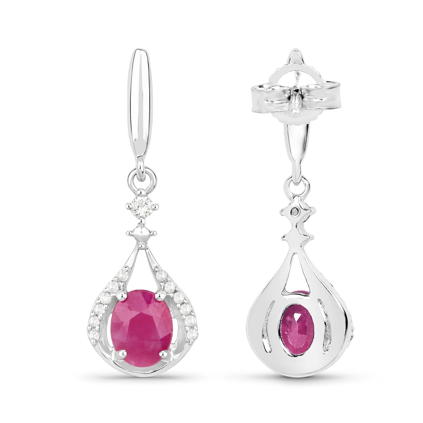 Natural Ruby Earrings With Diamonds 0.66 Carats 14K White Gold