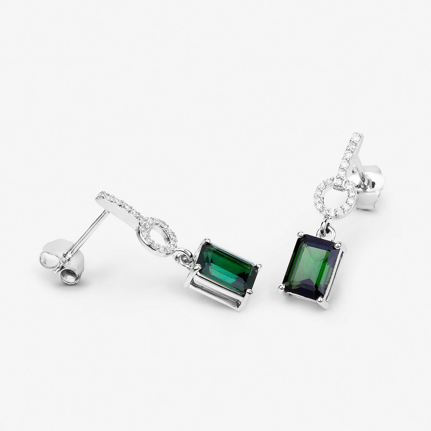 Green Tourmaline Dangle Earrings Diamonds 2.26 Carats 14K White Gold