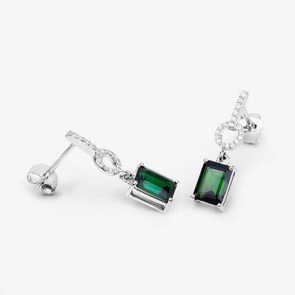 Green Tourmaline Dangle Earrings Diamonds 2.26 Carats 14K White Gold