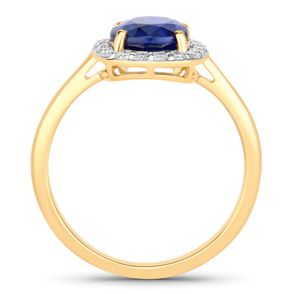 Blue Sapphire Ring With Diamonds 2.48 Carats 18K Yellow Gold