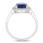 Blue Sapphire Ring With Diamonds 2.98 Carats 18K White Gold