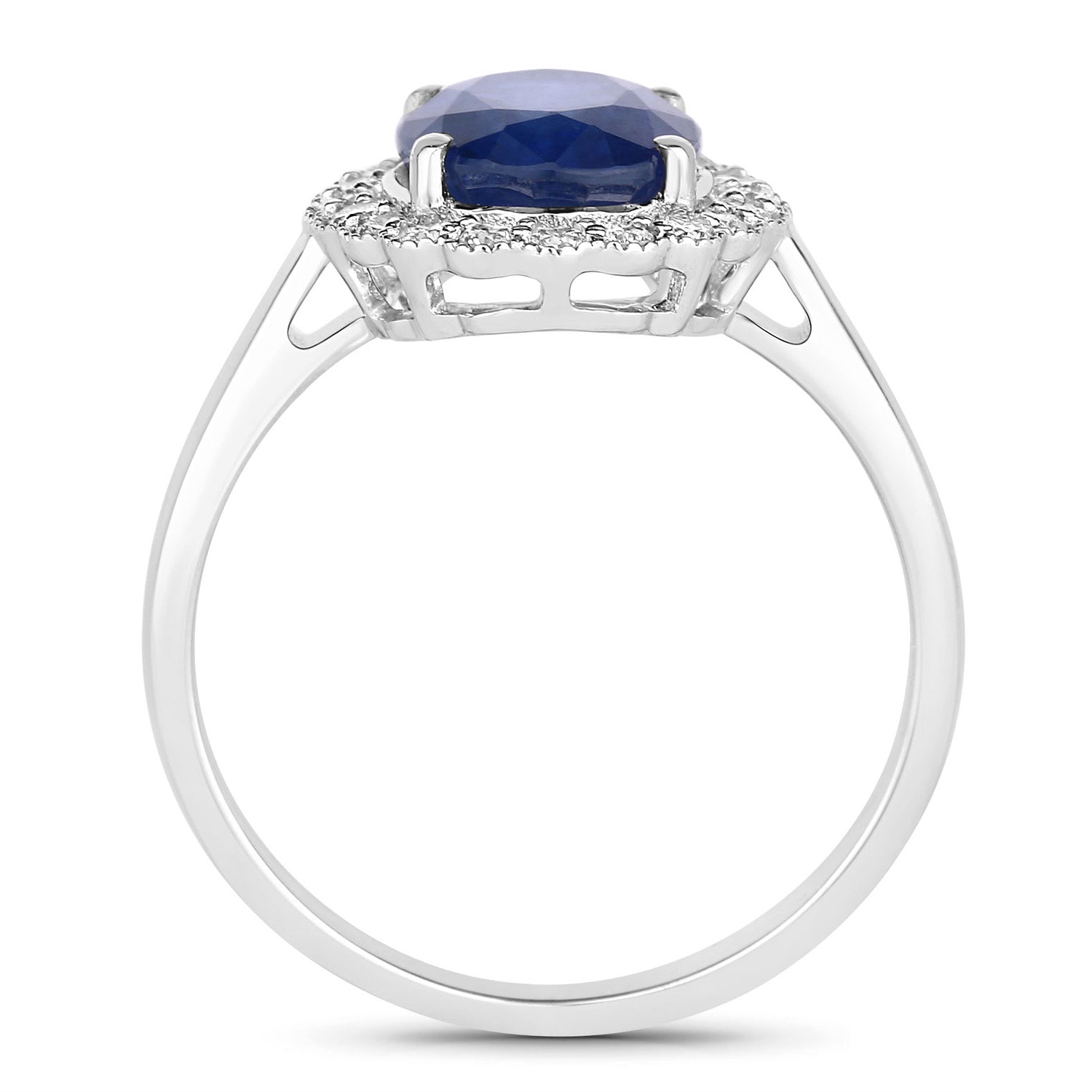 Blue Sapphire Ring With Diamonds 2.98 Carats 18K White Gold