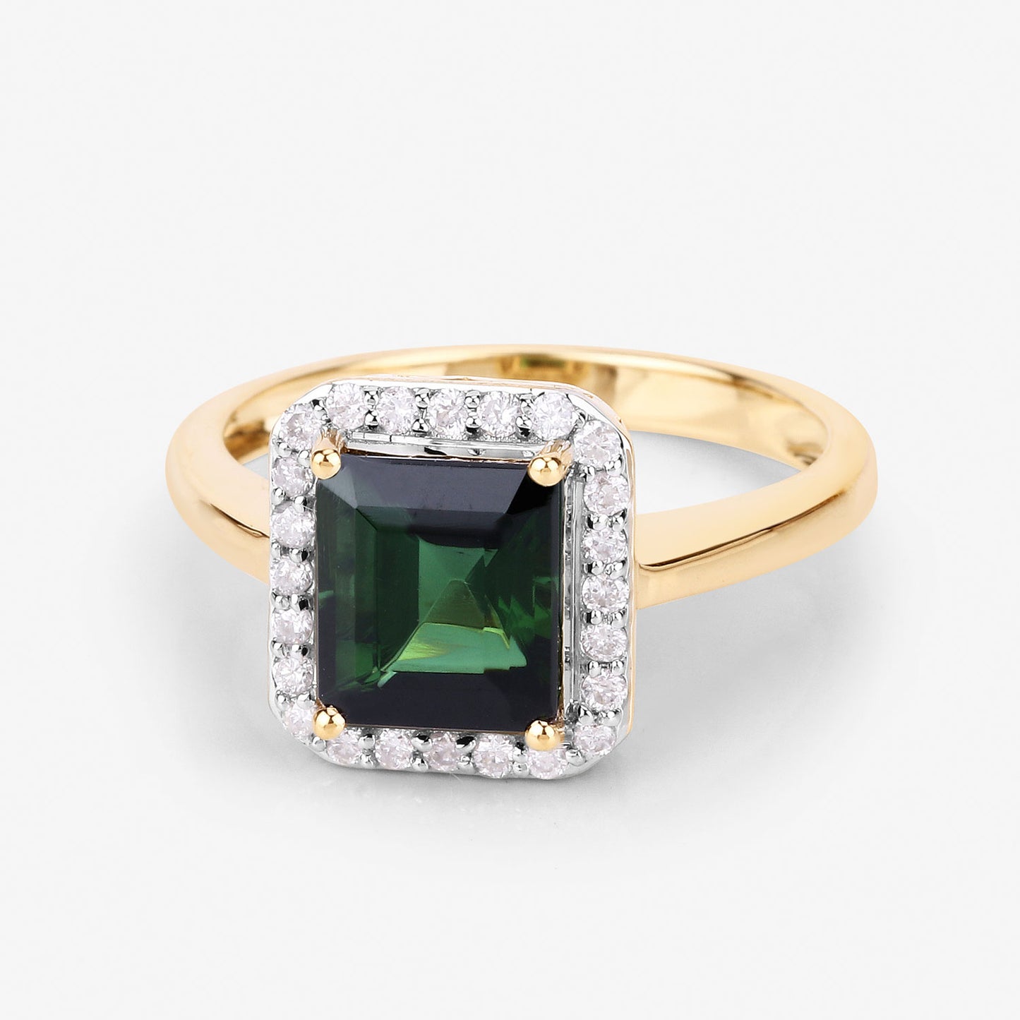 Natural Green Tourmaline Ring With Diamonds 2.98 Carats 14K Yellow Gold