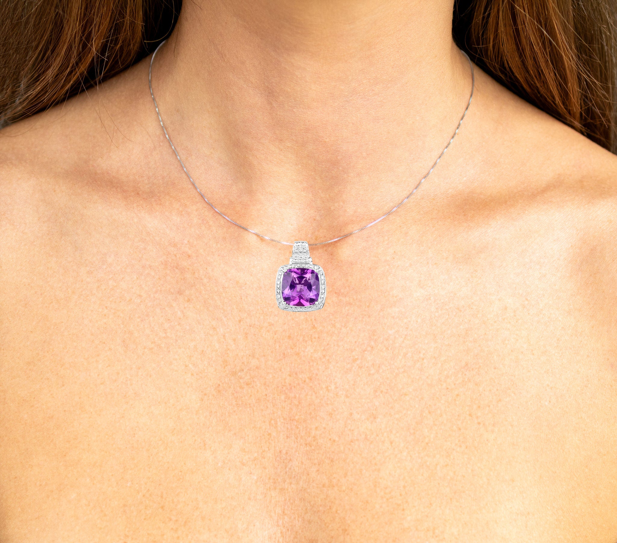 Amethyst Pendant Necklace 5.8 Carats Sterling Silver