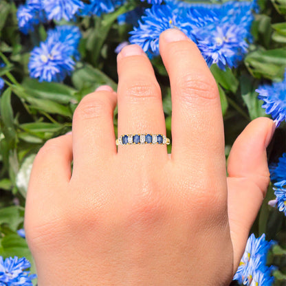 Natural Blue Sapphire Ring With White Topaz 0.94 Carats Gold Plated Silver