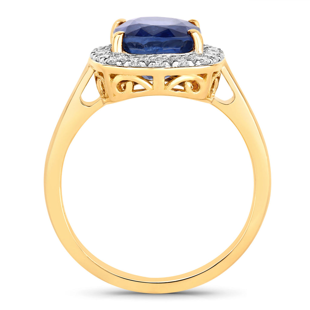 Blue Sapphire Ring With Diamonds 4.34 Carats 18K Yellow Gold