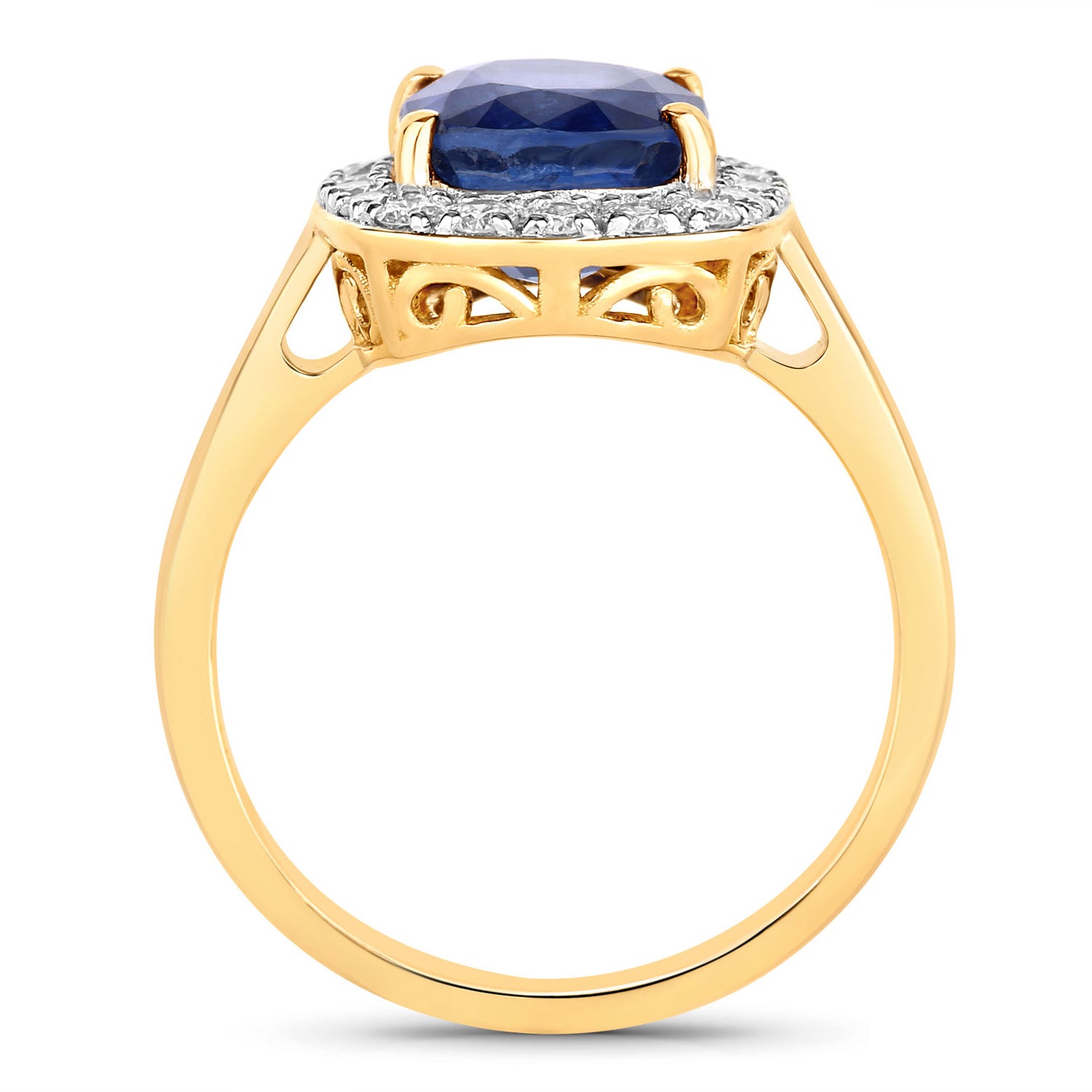 Blue Sapphire Ring With Diamonds 4.34 Carats 18K Yellow Gold