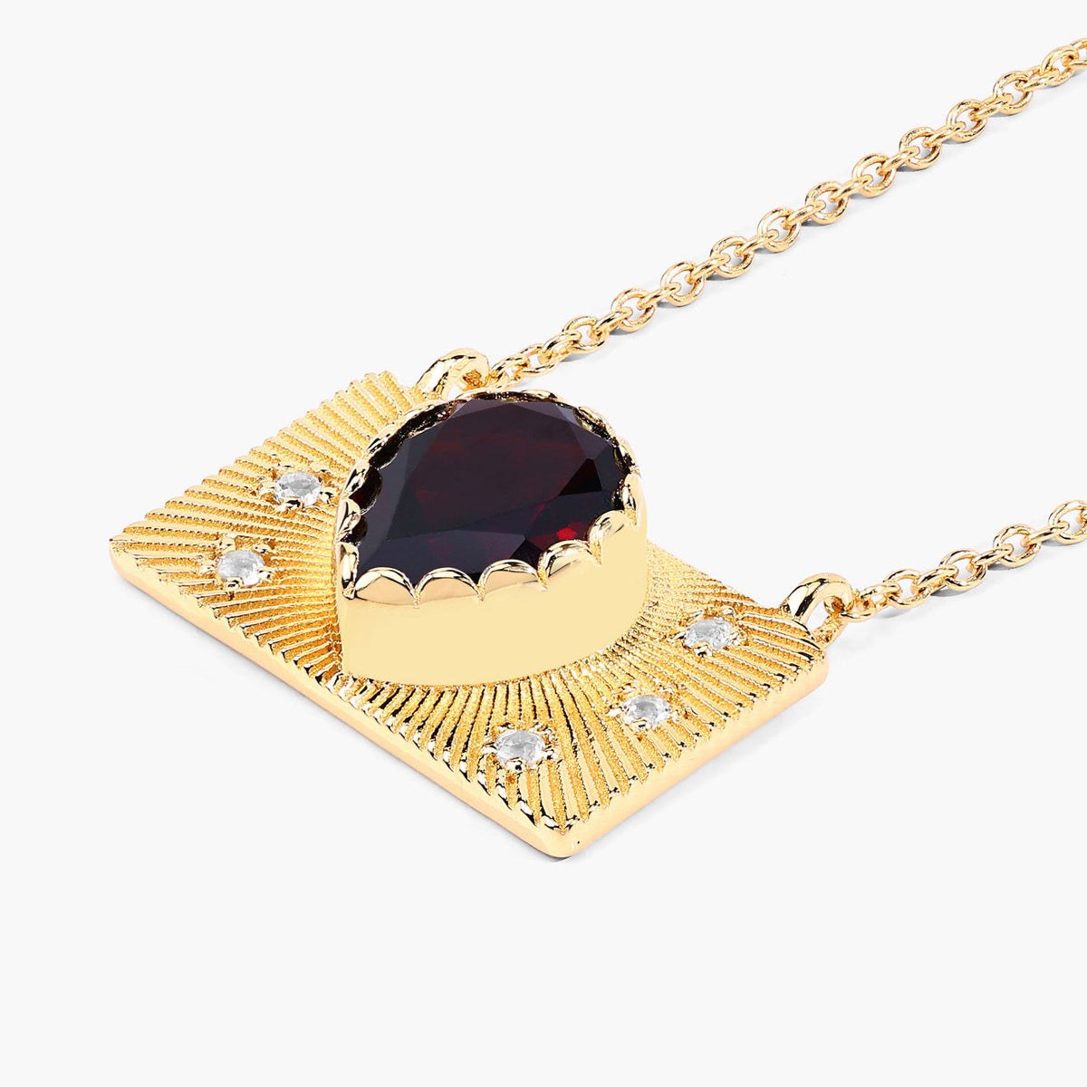 Garnet Purse Necklace With White Topaz 1.9 Carats Gold Plated Silver