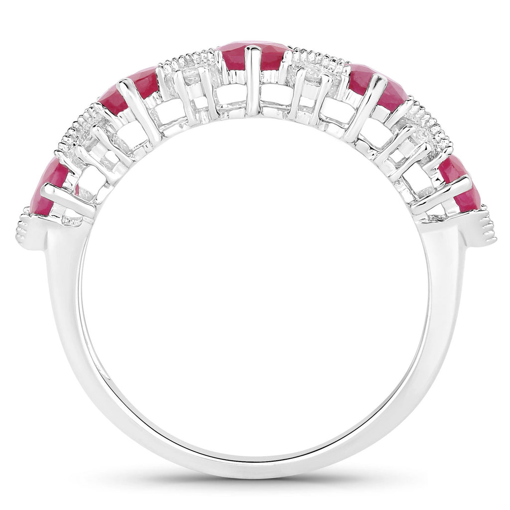 Ruby Ring With Diamonds 1.58 Carats 14K White Gold
