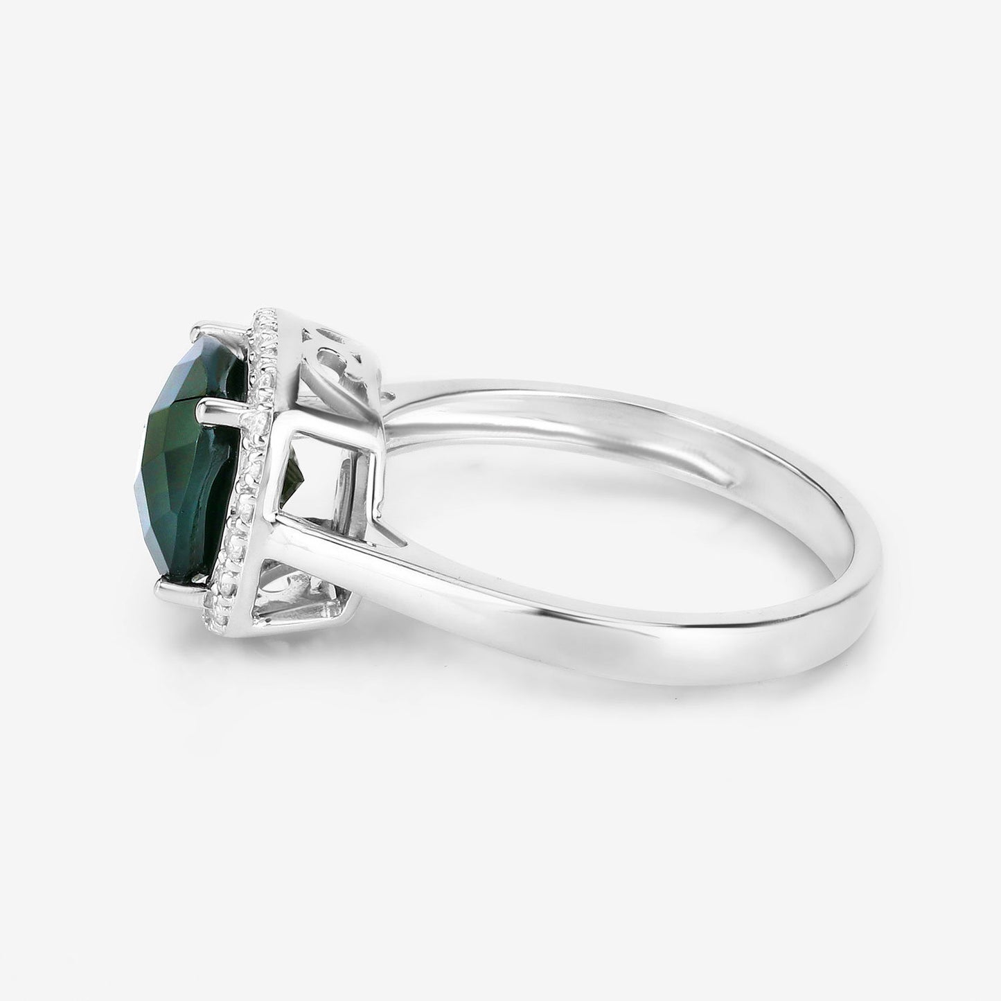 Natural Green Tourmaline Ring With Diamonds 2.6 Carats 14K White Gold