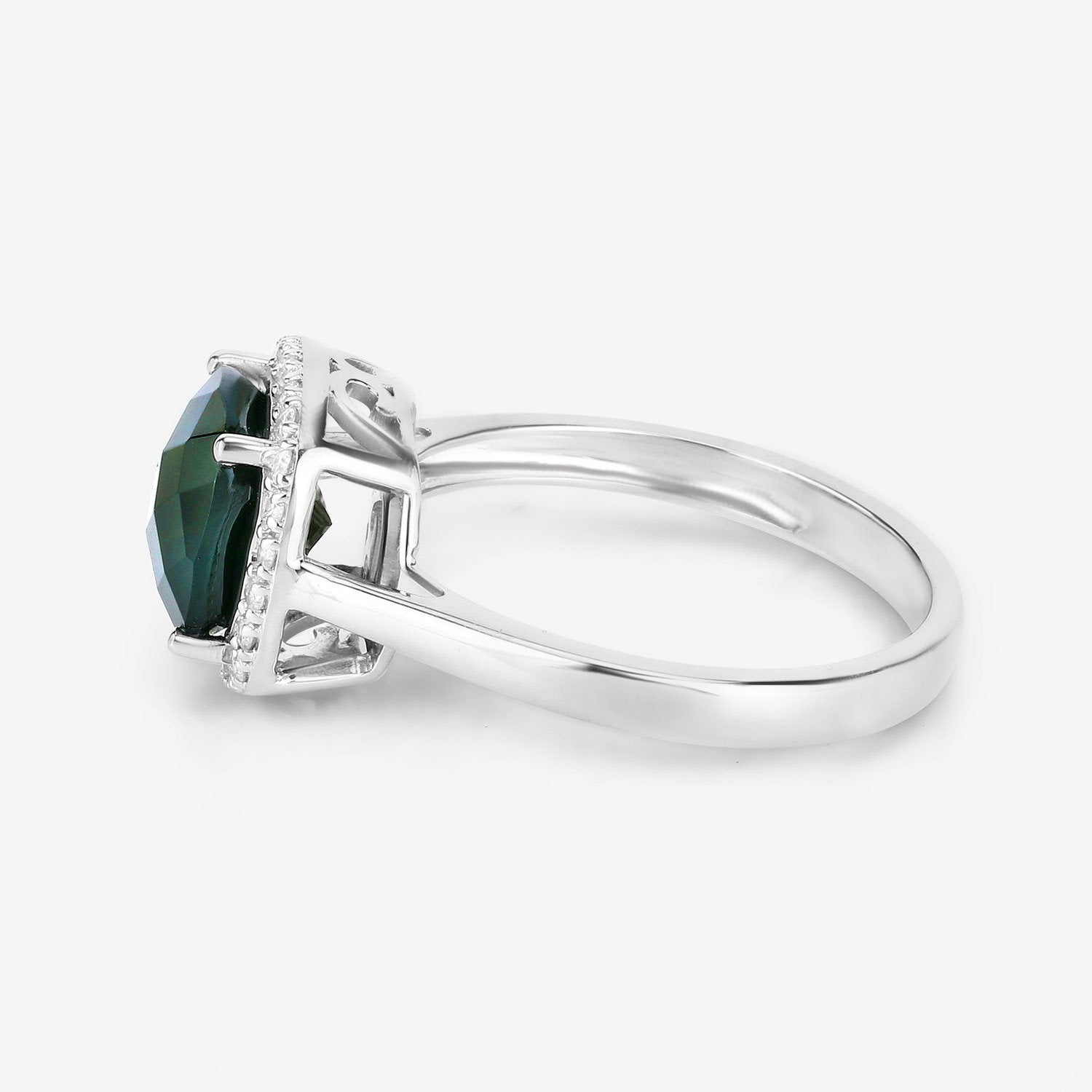 Natural Green Tourmaline Ring With Diamonds 2.6 Carats 14K White Gold
