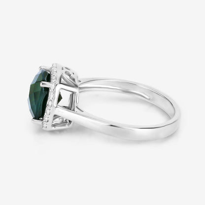 Natural Green Tourmaline Ring With Diamonds 2.6 Carats 14K White Gold