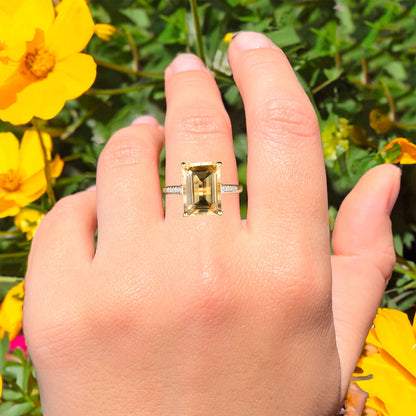 Citrine Ring With White Topaz 6.15 Carats Gold Plated Silver
