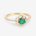 Zambian Emerald Ring With Diamonds 0.52 Carats 14K Yellow Gold