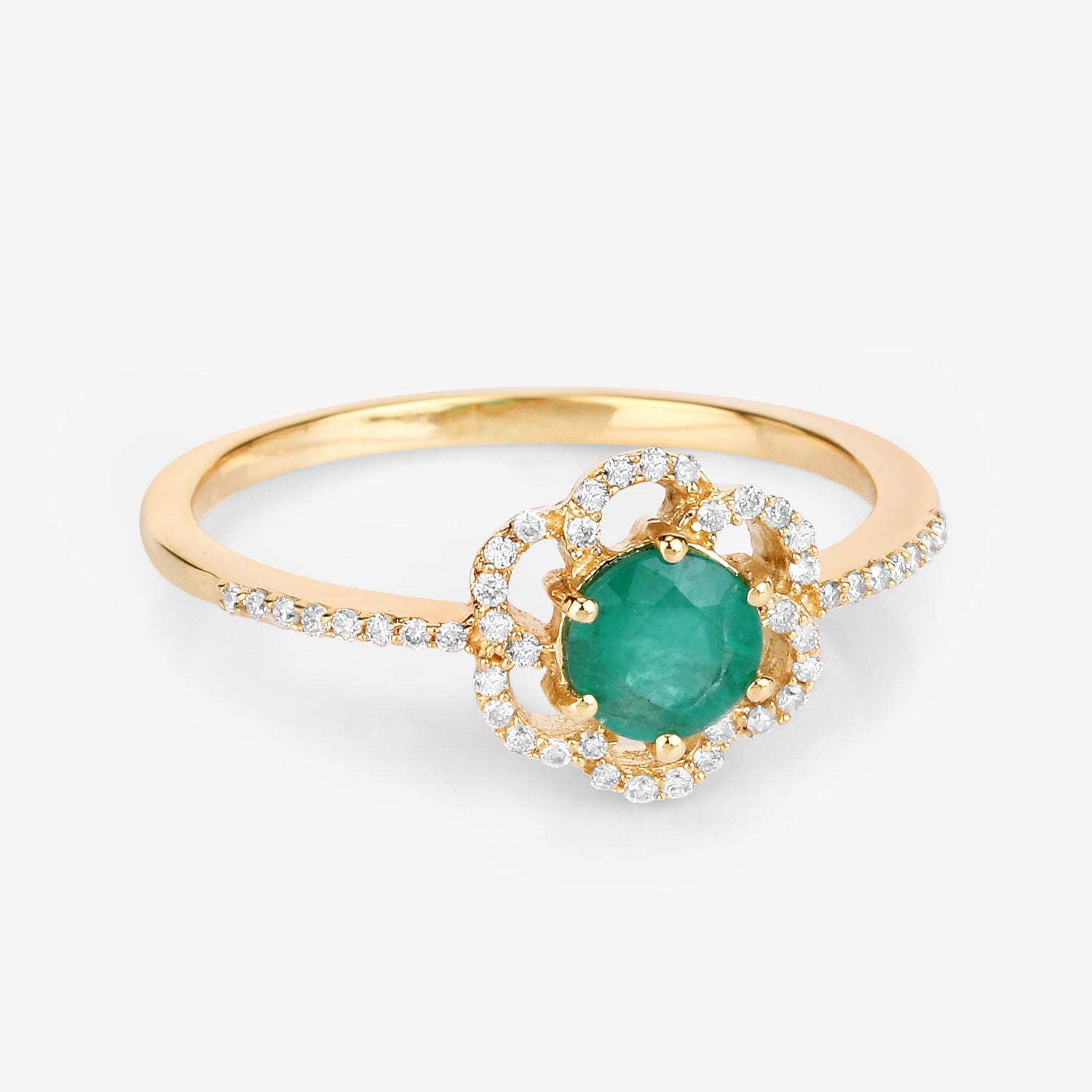 Zambian Emerald Ring With Diamonds 0.52 Carats 14K Yellow Gold