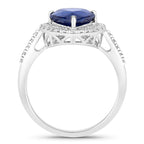 Blue Sapphire Ring With Diamonds 3.44 Carats 18K White Gold