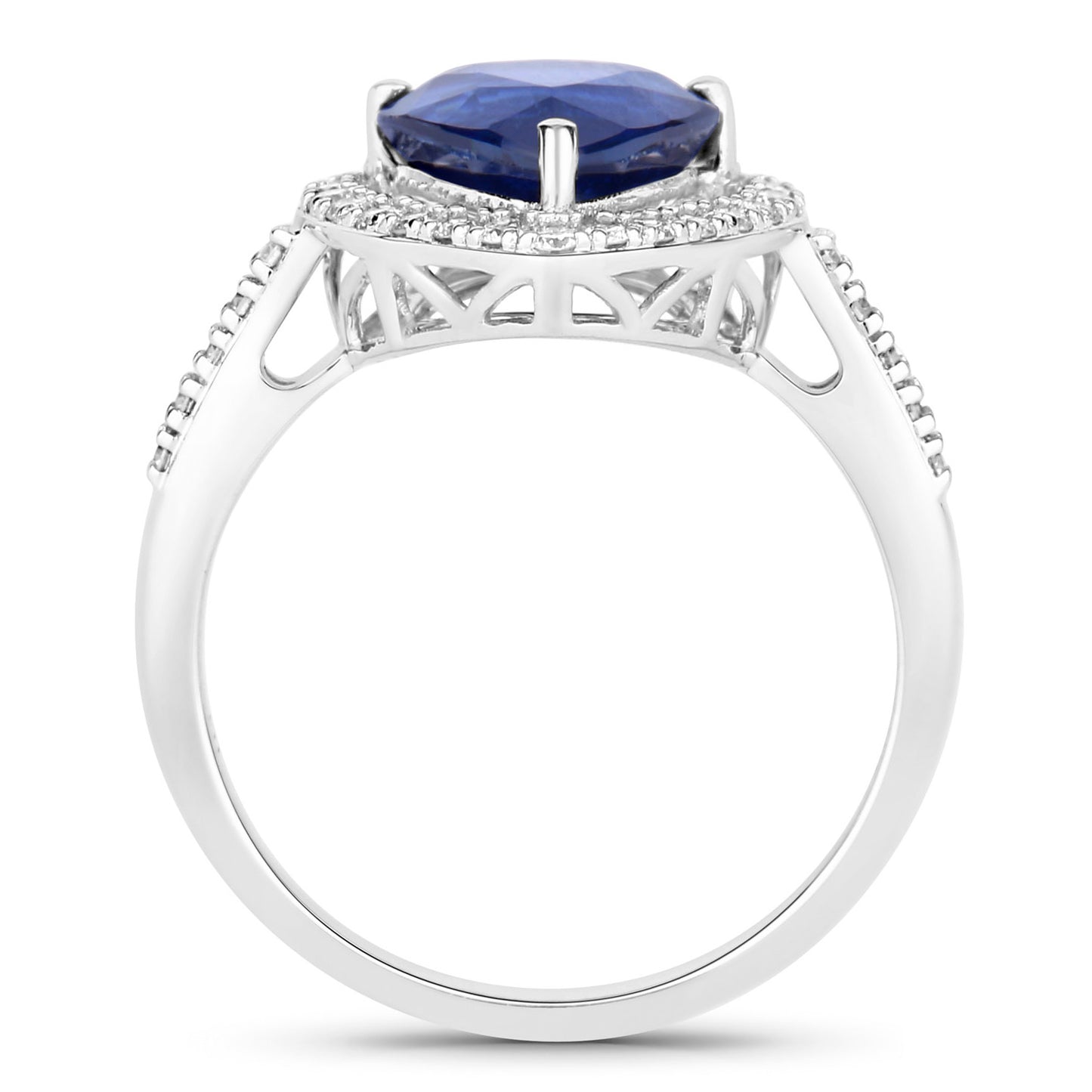 Blue Sapphire Ring With Diamonds 3.44 Carats 18K White Gold
