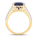 Blue Sapphire Ring With Diamonds 6.46 Carats 14K Yellow Gold