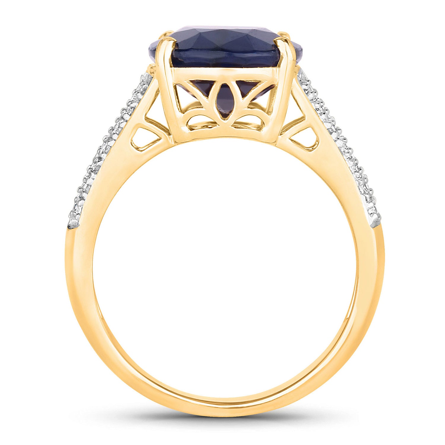 Blue Sapphire Ring With Diamonds 6.46 Carats 14K Yellow Gold