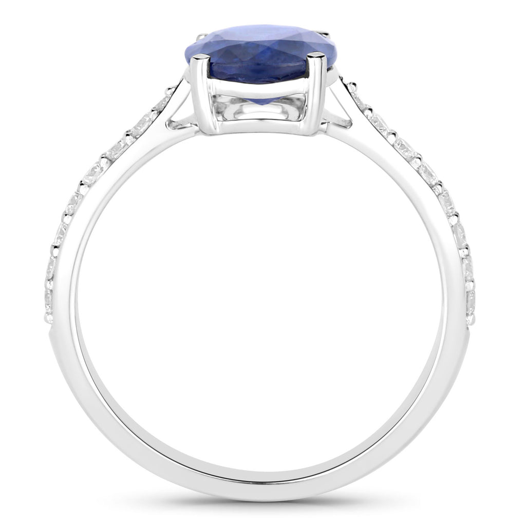Blue Sapphire Ring With Diamonds 2.56 Carats 18K White Gold