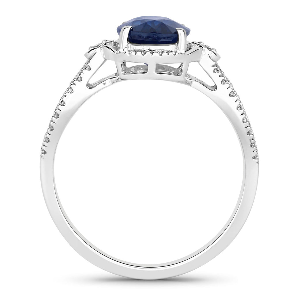 Blue Sapphire Ring With Diamonds 2.31 Carats 18K White Gold