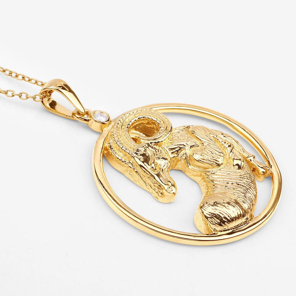 Diamond Aries Pendant 0.02 Carats Gold Plated Silver