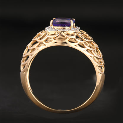 Natural Tanzanite Ring With White Zircon 1.09 Carats 9K Yellow Gold