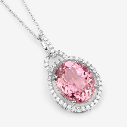 Natural Pink Tourmaline Pendant With Diamonds 3.88 Carats 14K White Gold