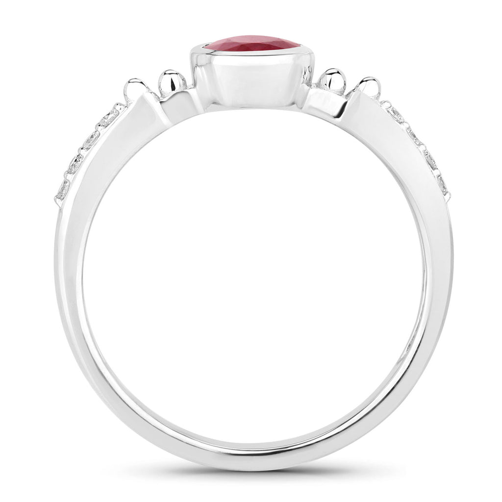 Ruby Ring With Diamonds 0.96 Carats 14K White Gold