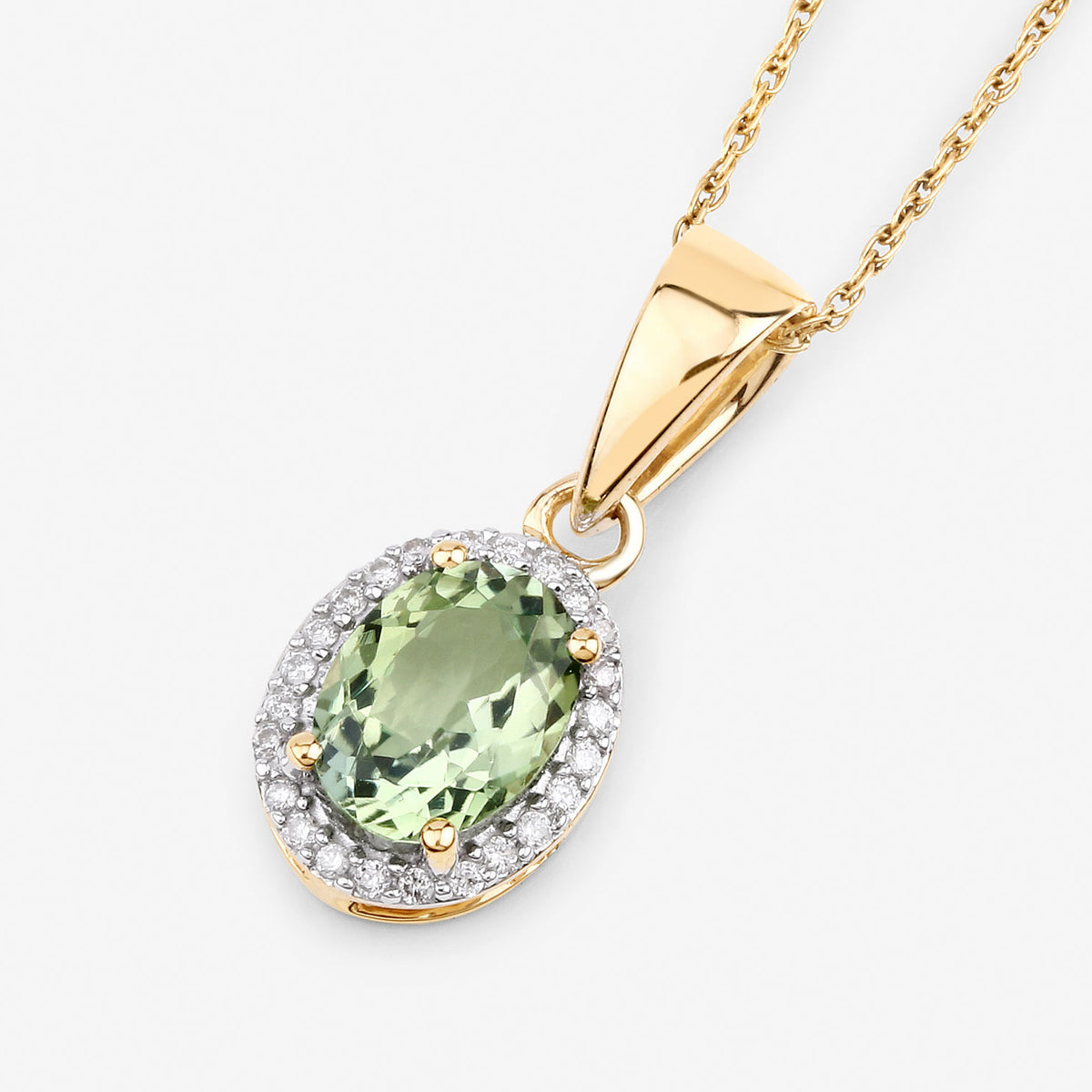 Green Tourmaline Pendant With Diamonds 1.24 Carats 14K Yellow Gold