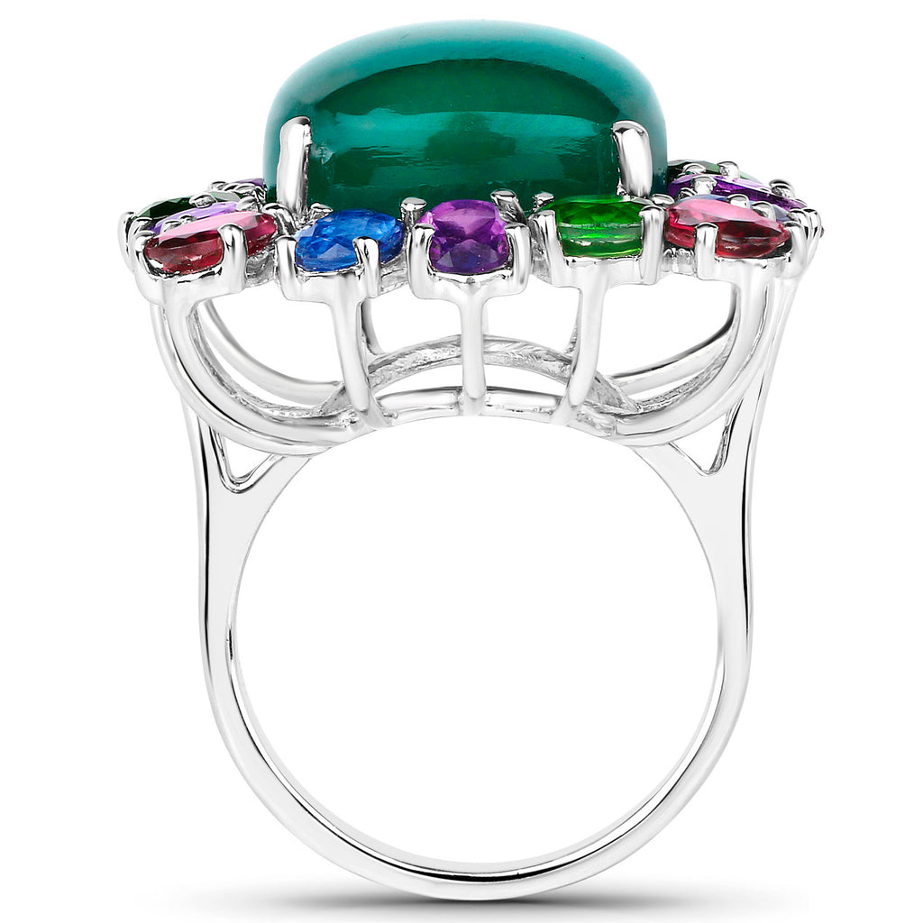 Green Chalcedony Ring Amethyst Rhodolite Chrome Diopside Kyanite 26 Carats