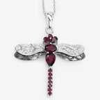 Garnet Dragonfly Pendant With White Topaz 2.2 Carats Sterling Silver
