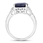 Blue Sapphire Ring With Diamonds 6.5 Carats 14K White Gold