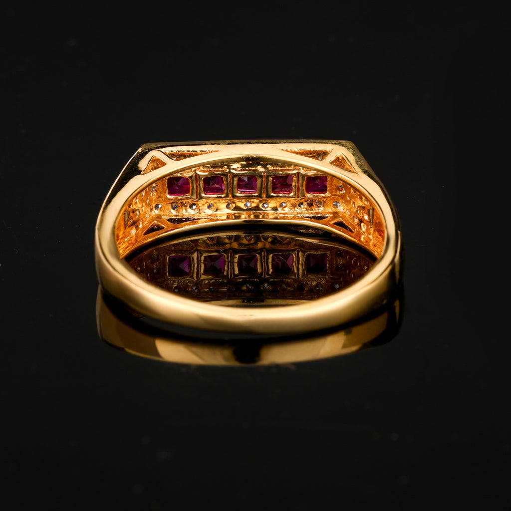 Natural Ruby Ring With White Zircon 1.11 Carats Gold Plated Silver