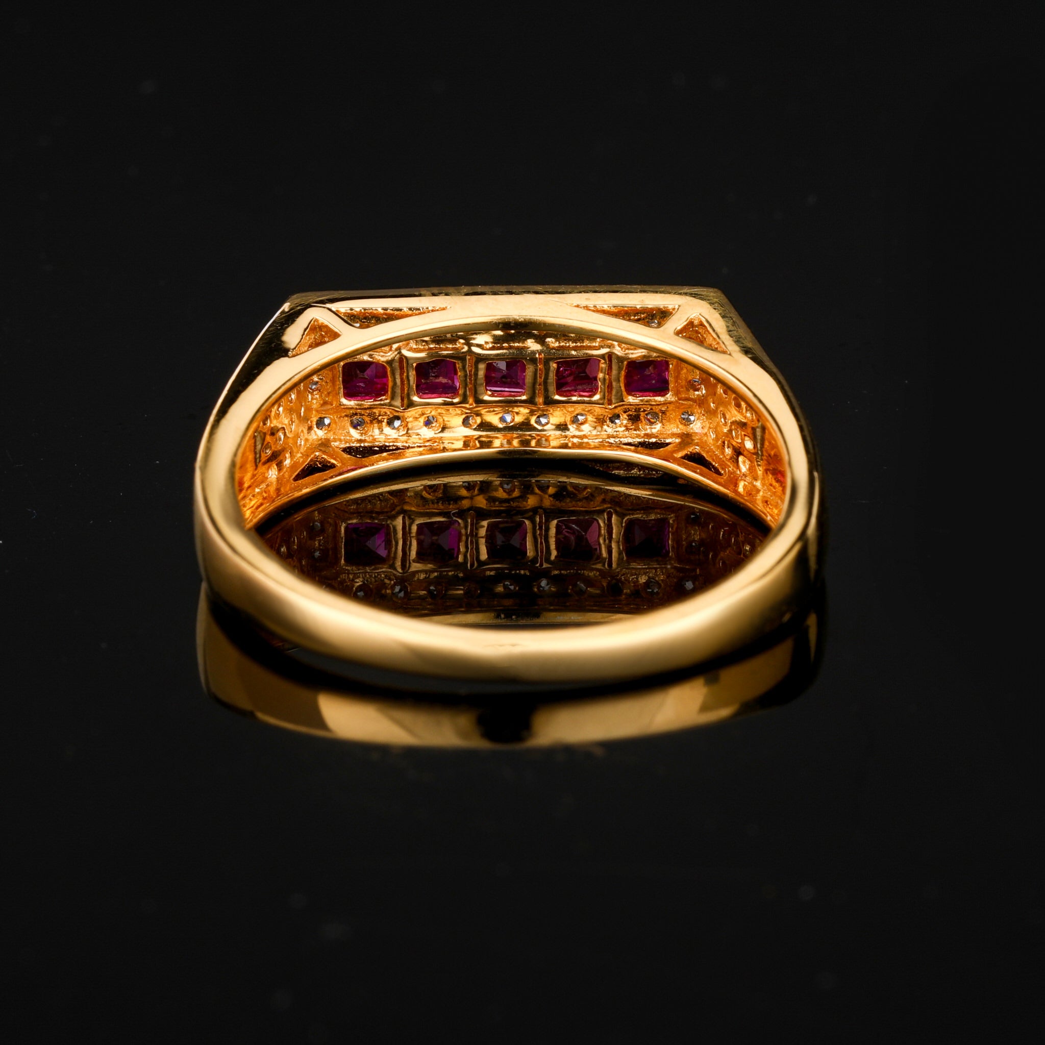 Natural Ruby Ring With White Zircon 1.11 Carats Gold Plated Silver
