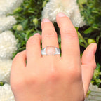 Peach Moonstone Ring With White Topaz 6.47 Carats Sterling Silver